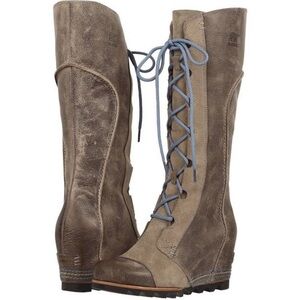 Sorel Cate the Great Wedge II Tall Boots Brown Leather Knee High Lace Up sz 7.5